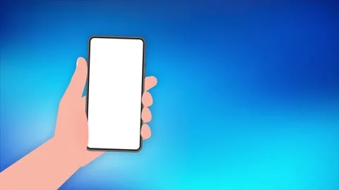 Hand holds phone with mock up screen. Phone on white background. Motion graphics Stock-Footage 155064557