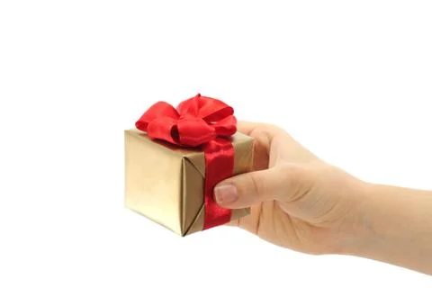 Hand holds present box Stock Photos