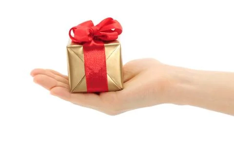 Hand holds present box Stock Photos