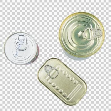 A hand holds a rectangular, gold-colored tin can Stock Photos