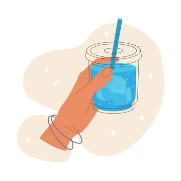 Hand holds a refreshing iced tea in plastic glass Stock Illustration