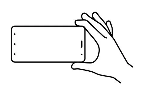 Hand holds smartphone in horizontal position on a white background. template イラスト素材
