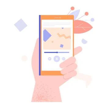 Hand holds smartphone. 库存插图