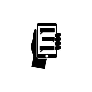 Hand Holds Smartphone with Messaging Sms App Flat Vector Icon Stock Illustration