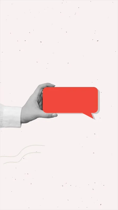 A hand holds a speech bubble with a copy space. Modern collage style Stock Footage 337397918