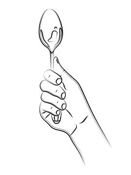 Hand holds spoon. Kitchen accessory Stock Illustration
