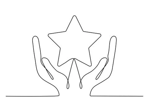 Hand holds star continuous line drawing. Illustrazione stock
