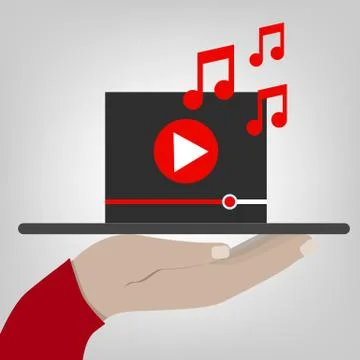 Hand holds a tablet with digital video player. flat illustration Stock Illustration