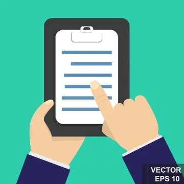 The hand holds the tablet with a to-do list. Flat vector style. Иллюстрация