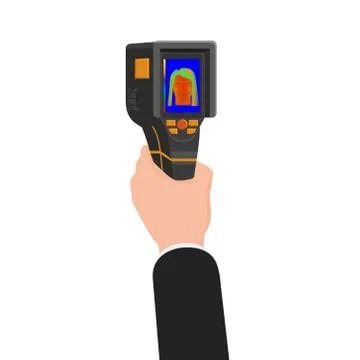 Hand holds Thermal scaner camera infrared. Portable Visualize temperature イラスト素材