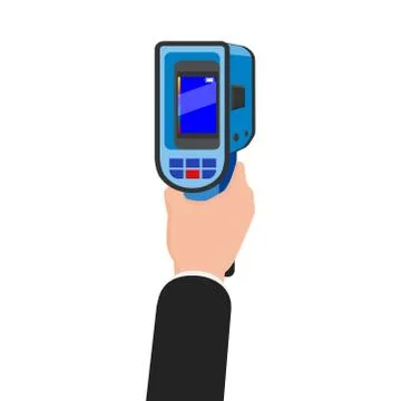 Hand holds Thermal scaner camera infrared. Portable Visualize temperature dif Stock Illustration
