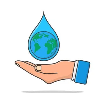 Hand Holds Water Drop Vector Icon Illustration. World Water Day Flat Icon. .. 库存插图