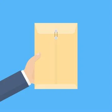 Hand holds yellow envelope Stock Illustration
