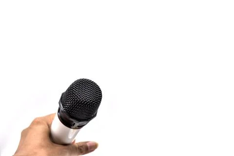 Hand holing digital wireless Microphone isolated on white background Stock Photos