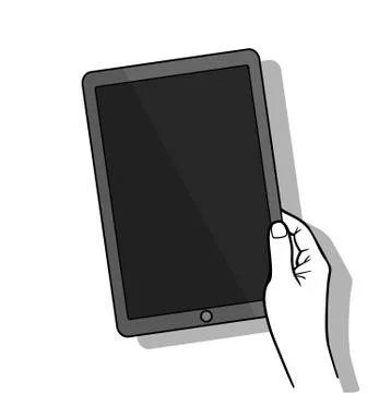 Hand holing tablet computer with blank screen. Using digital tablet, flat d.. Stock Illustration