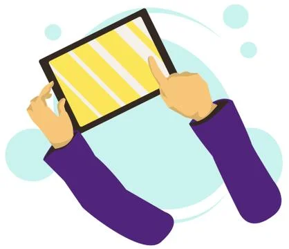 Hand holing a tablet, touching blank screen. Stock Illustration