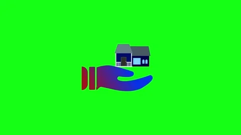 Hand with Home Icon Animation – 4K Motion. Green background. Stock Footage 286145168