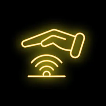 Hand hovering over sensor sending wifi signal neon style icon Stock Illustration