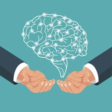Hand with human brain process Illustrazione stock