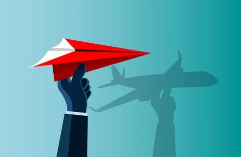 Hand human that caught the red paper plane there is a shadow on the wall as a Stock Illustration