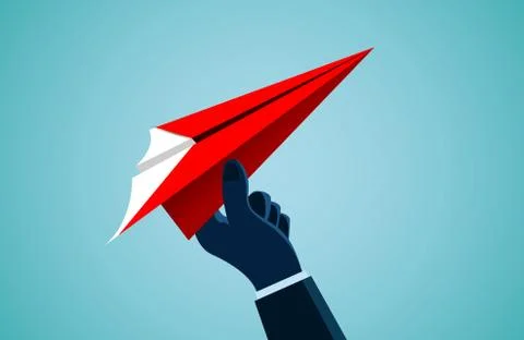 Hand human who threw the red paper plane up to the sky. creative idea. illust Stock Illustration