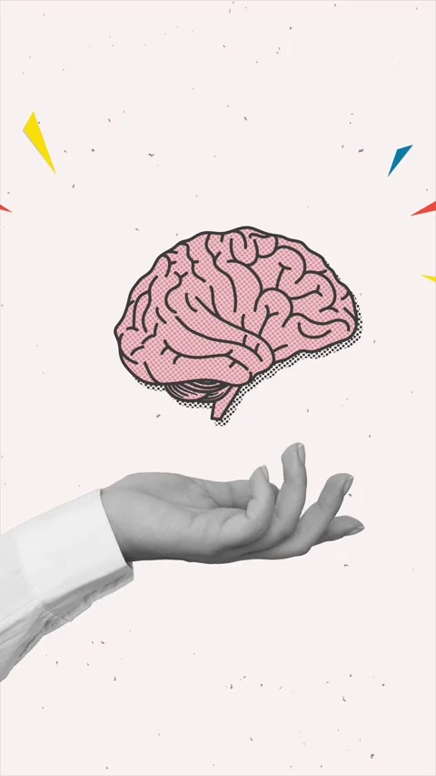 A hand with a human's brain. Modern collage style. 4k shape animation Stock Footage 337397934