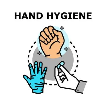 Hand hygiene concept with gloved hand and cleaning supplies Stock Illustration