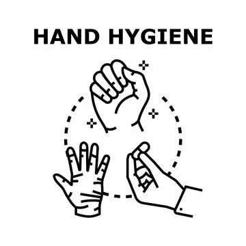 Hand hygiene concept with gloved hand and cleaning supplies Stock Illustration