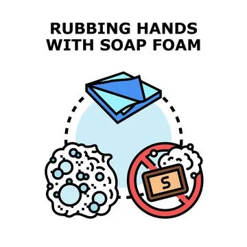 Hand hygiene concept rubbing with liquid soap foam Stock Illustration