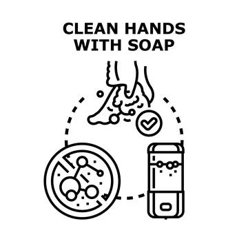 Hand hygiene preventing microbes with soap dispenser Stock Illustration