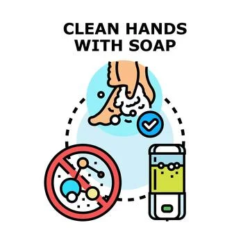 Hand hygiene preventing microbes with soap dispenser Stock Illustration