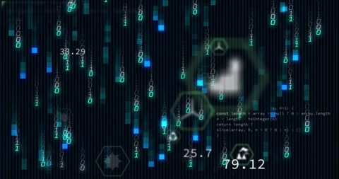 Hand icon appearing igniting binary streams while icons morphing into CO? and Stock Footage 310429814