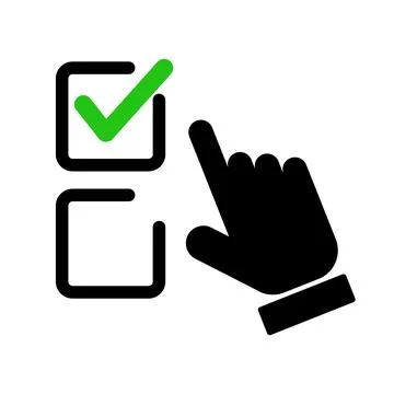 Hand icon with checkbox and index finger to click. Stock Illustration