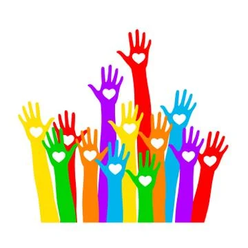 Hand icon with the heart. Colored hands vector. Illustrazione stock