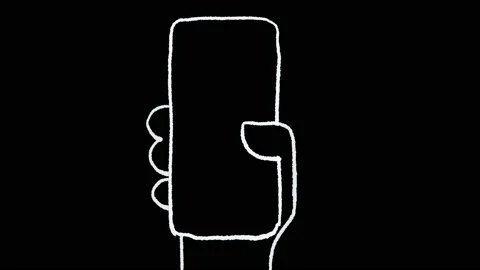 Hand icon holds blank cell phone in hand, animated in whiteboard style Stock Footage 153896513