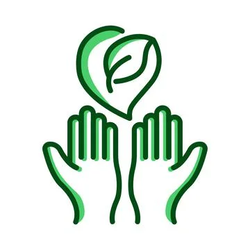 Hand icon with leaf in heart. Suitable for ecology icon. Two tone icon style. Stock Illustration