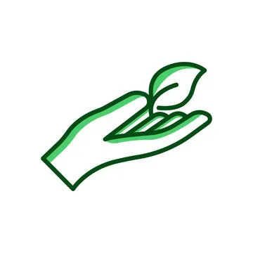 Hand icon with leaf. Suitable for ecology icon. Two tone icon style. Simple d Stock Illustration