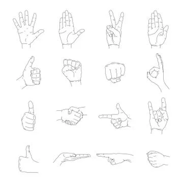 Hand icon, outline empty silhouette set, vector Stock Illustration
