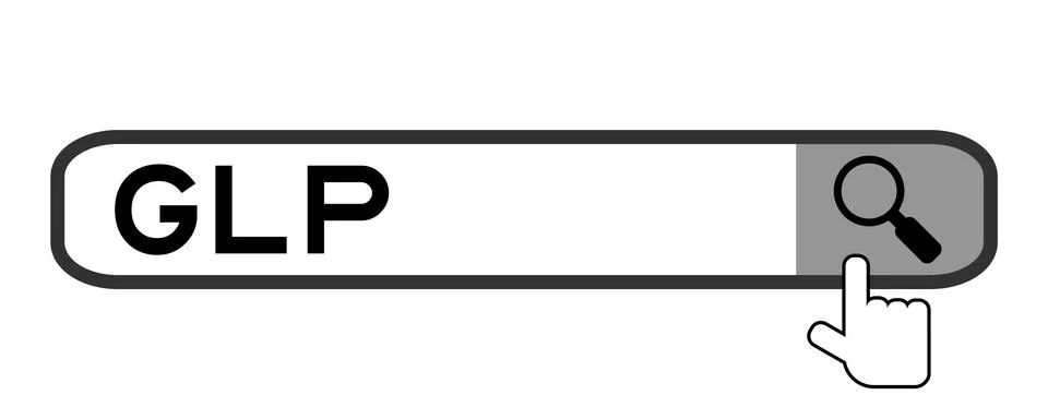 Hand icon over magnifier to find word GLP (Abbreviation of Good laboratory pr Ilustração Stock