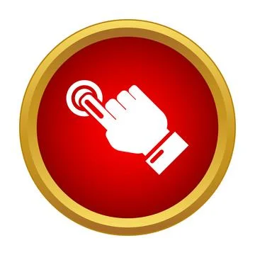 Hand icon pressing red button with finger Stock Illustration