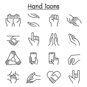 Hand icon set in thin line style Stock Illustration