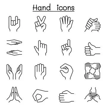 Hand icon set in thin line style Illustrazione stock