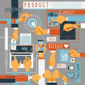 Hand icons production process concept Stock Illustration