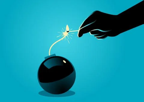 Hand igniting a bomb with match Stock Illustration