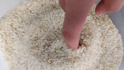 A hand that is immersed and appears to be moving its fingers over dry Stock Footage 304097117