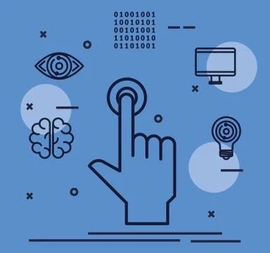 Hand index with artificial intelligence icons Illustrazione stock