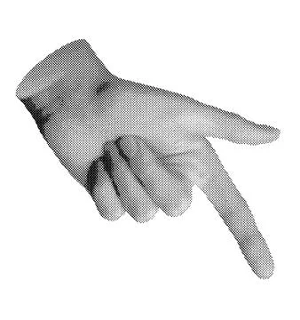 Hand, index finger pointing down. Halftone style vector isolated on white Stock Illustration