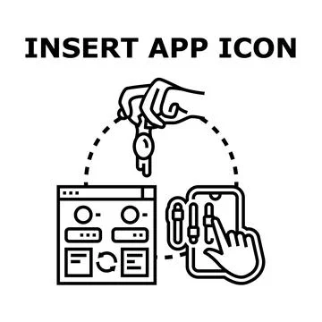 Hand inserting app icon into digital interface Stock Illustration