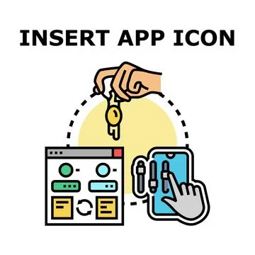 Hand inserting app icon into digital interface Stock Illustration