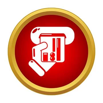 Hand inserting credit card into atm machine icon Stock Illustration